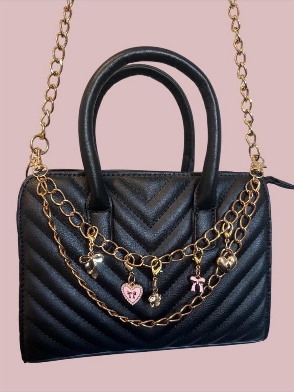 Black Quilted Satchel Handbag